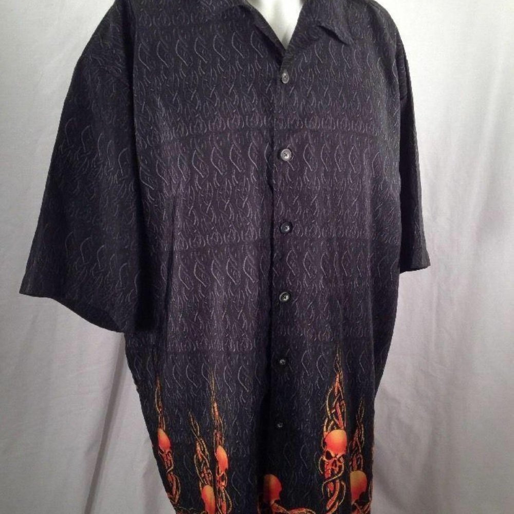 Shirt XL Flame Skulls Club Lounge Band Rockabilly